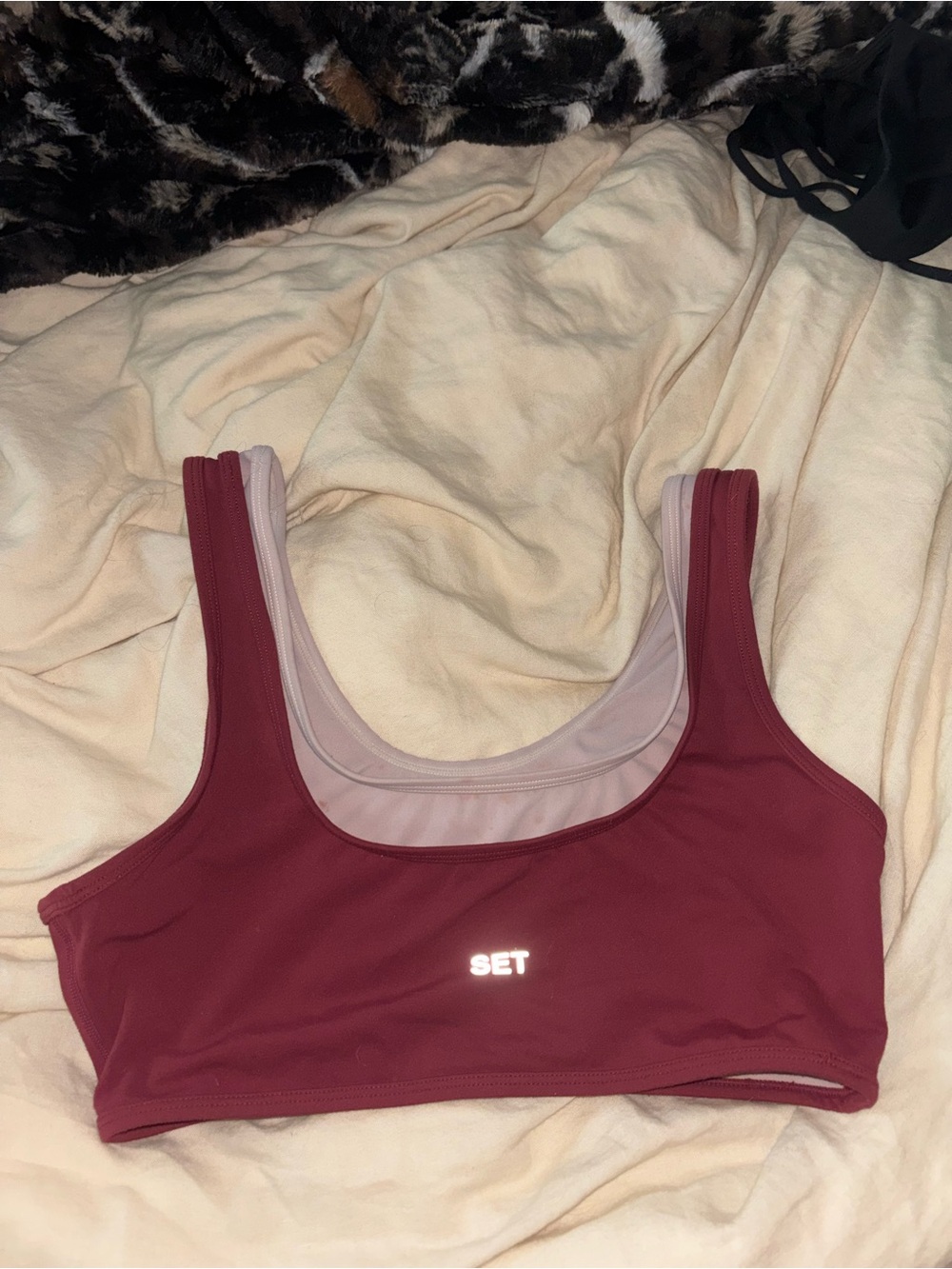 PARKE x SET ACTIVE Burgundy  layorded-Front Sports Bra